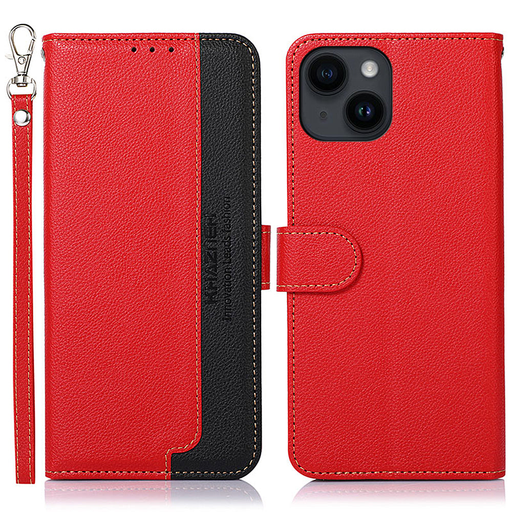 Uniqkart Mobile Phone Case for iPhone 14 RFID Blocking Litchi Texture Stand Leather Shell Wallet Phone Cover - Red Uniqkart Mobile Phone Case for iPhone 14 RFID Blocking Litchi Texture Stand Leather Shell Wallet Phone Cover - Red